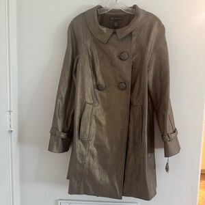 INC International Concepts Metallic Gold Women's Double Breasted Coat Size L NWT